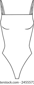 one-piece women's swimsuit for swimming in a pool and diving hand-drawn line art black and white