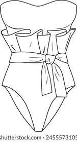 one-piece women's swimsuit for swimming in a pool and diving hand-drawn line art black and white