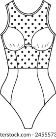 one-piece women's swimsuit for swimming in a pool and diving hand-drawn line art black and white