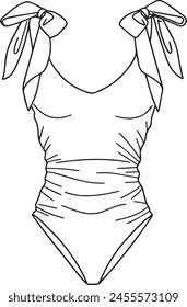 one-piece women's swimsuit for swimming in a pool and diving hand-drawn line art black and white