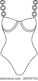 one-piece women's swimsuit for swimming in a pool and diving hand-drawn line art black and white