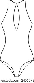 one-piece women's swimsuit for swimming in a pool and diving hand-drawn line art black and white