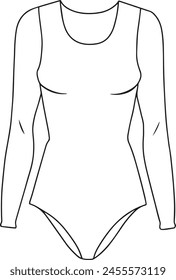 one-piece women's swimsuit for swimming in a pool and diving hand-drawn line art black and white