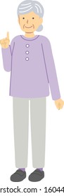 One-point senior woman wearing purple clothes