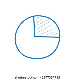 One-quarter fraction circle with fraction number. Fraction parts. Numerator, denominator and dividing line. Mathematics resources for teachers and students. Vector illustration.