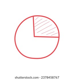 One-quarter fraction circle with fraction number. Fraction parts. Numerator, denominator and dividing line. Mathematics resources for teachers and students. Vector illustration.