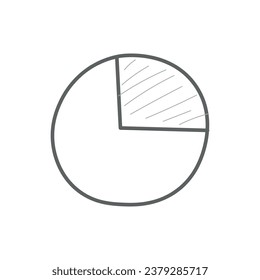 One-quarter fraction circle with fraction number. Fraction parts. Numerator, denominator and dividing line. Mathematics resources for teachers and students. Vector illustration.