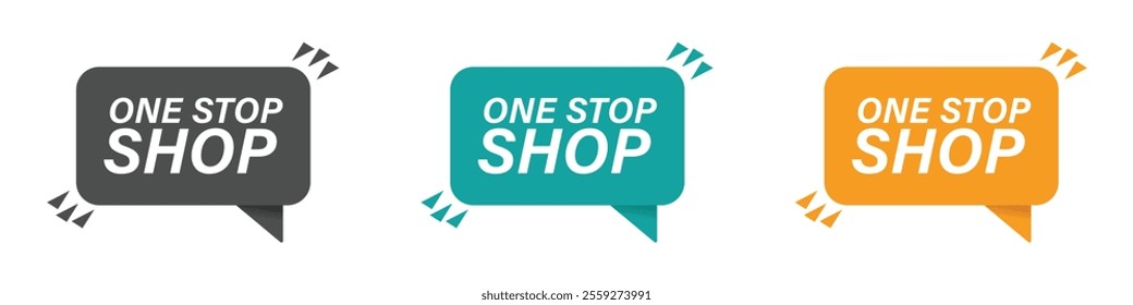 Ones stop shop vector label illustrations set