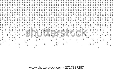 Ones and zeros randomly spaced, forming a dissolving effect in white digital background