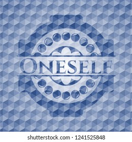 Oneself blue emblem with geometric background.