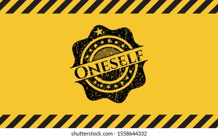 Oneself inside warning sign, black grunge emblem. Vector Illustration. Detailed.