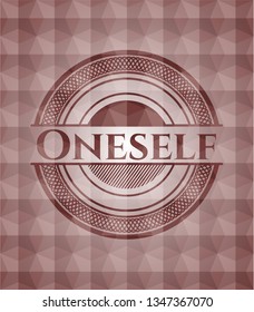 Oneself red emblem with geometric background. Seamless.