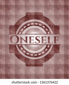Oneself red seamless polygonal badge.