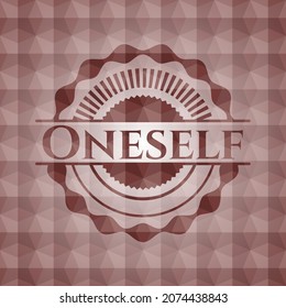 Oneself red seamless polygonal badge. 