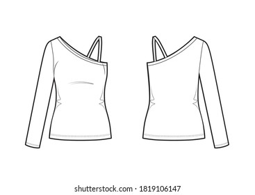 One-shoulder top technical fashion illustration with fitted body.