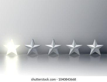 One-star rating with glowing 3D star, vector illustration