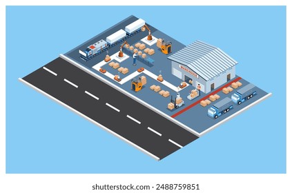 One-stop Warehouse Automation Solutions with Automated Guided Vehicles (AGVs) and Autonomous Mobile Robots (AMRs) concept. Vector illustration eps10