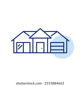 One-storey house. Real estate property types. Pixel perfect, editable stroke icon