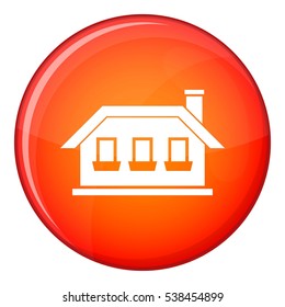 One-storey house with three windows icon in red circle isolated on white background vector illustration