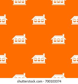 One-storey house with three windows pattern repeat seamless in orange color for any design. Vector geometric illustration