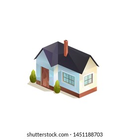 one-storey small rural family house, Polygonal isometric vector isolated illutration