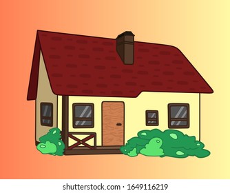 
one-story beige house with a red roof
