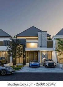 One-story house facade design with a modern minimalist concept