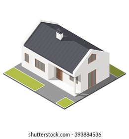 One-story house with slant roof isometric icon set vector graphic illustration