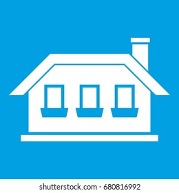 One-story house with three windows icon white isolated on blue background vector illustration