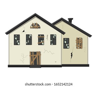 Einstöckiges altes, veraltetes Haus vor der Renovierung. Cartoon-Stil. Vektorillustration