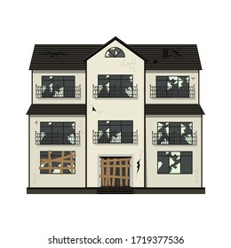 Einstöckiges altes, veraltetes Haus vor der Renovierung. Cartoon-Stil. Vektorgrafik