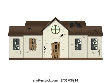Casa de una planta en ruinas antes de la renovación. Estilo de caricatura. Ilustración del vector