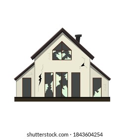 Einstöckiges altes, veraltetes Haus vor der Renovierung. Cartoon-Stil. Vektorgrafik
