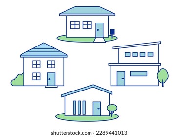 One-story and two-story house illustrations of the exterior. simple two-color