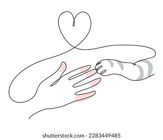 One  stroke drawing A person holding hands   cat
