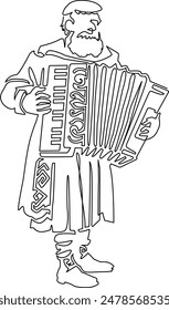 A one-stroke illustration of an old man playing the accordion.