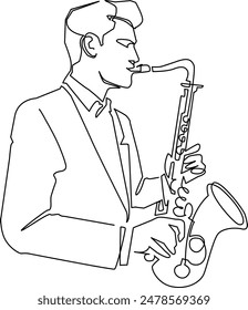 A one-stroke illustration of a tenor saxophone.