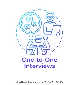 One-to-one interviews blue gradient concept icon. Hiring, employment. Feedback, survey. Round shape line illustration. Abstract idea. Graphic design. Easy to use in infographic, presentation