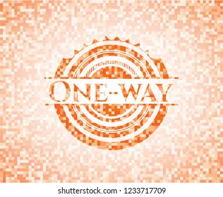 One-way abstract orange mosaic emblem with background