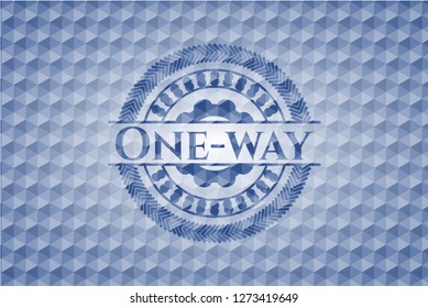 One-way blue hexagon emblem.