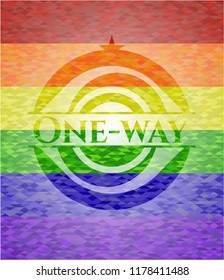 One-way emblem on mosaic background with the colors of the LGBT flag