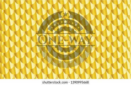 One-way golden badge. Scales pattern. Vector Illustration. Detailed.