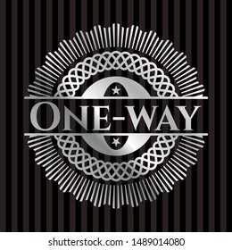 One-way silvery emblem. Vector Illustration. Mosaic.