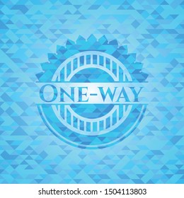 One-way sky blue emblem with mosaic background