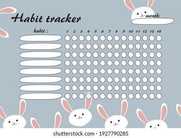 One-week habit tracker with cute bunnies on a blue background