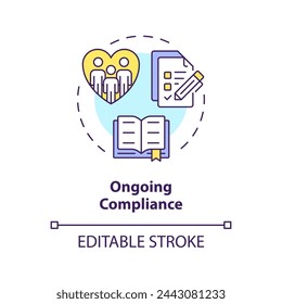 Ongoing compliance multi color concept icon. Filling reports. Legal obligations. Steps to start NGO. Round shape line illustration. Abstract idea. Graphic design. Easy to use in article