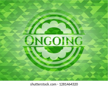 Ongoing green emblem with mosaic background