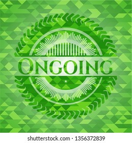 Ongoing green emblem. Mosaic background