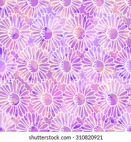 Ongoing pattern of white camomile. Vector illustration.