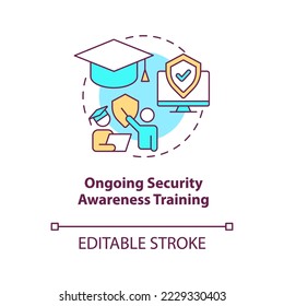 Ongoing security awareness training concept icon. Cybercrime prevention. Safety abstract idea thin line illustration. Isolated outline drawing. Editable stroke. Arial, Myriad Pro-Bold fonts used